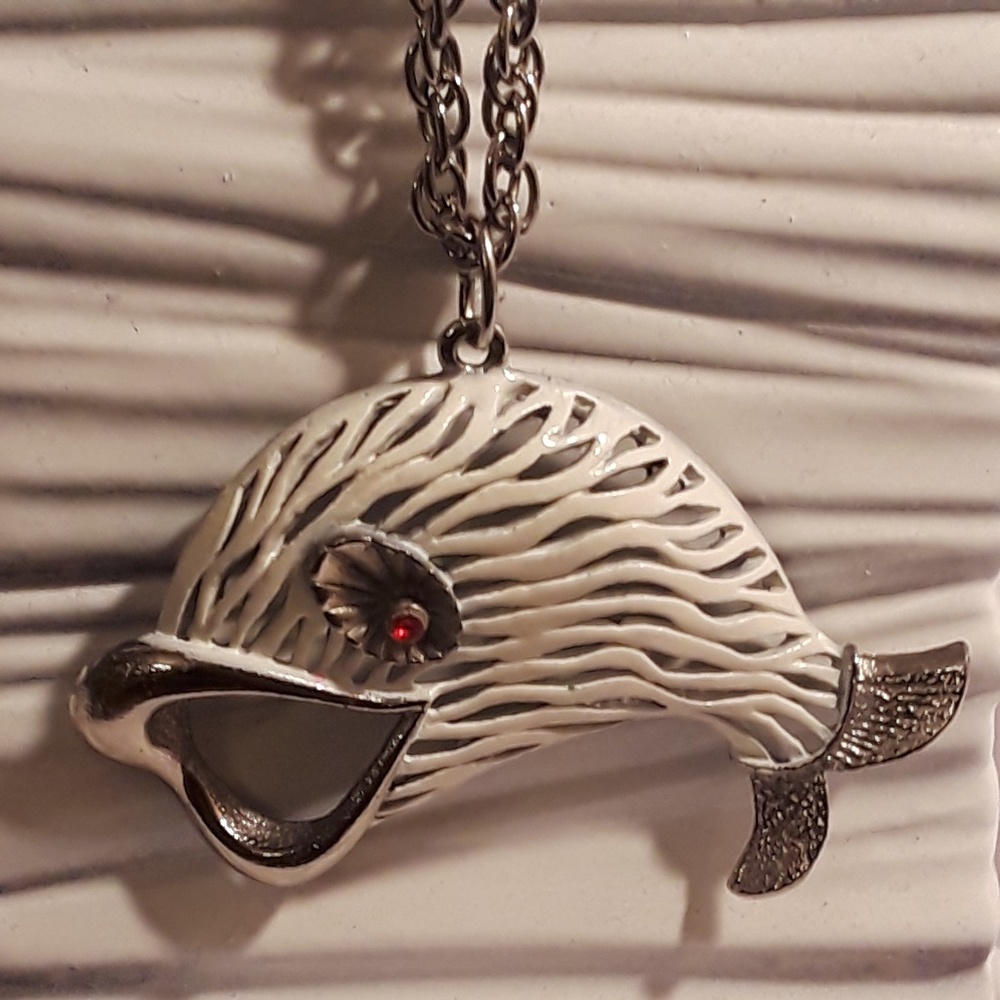 Vintage JJ Jonette white fish pendant